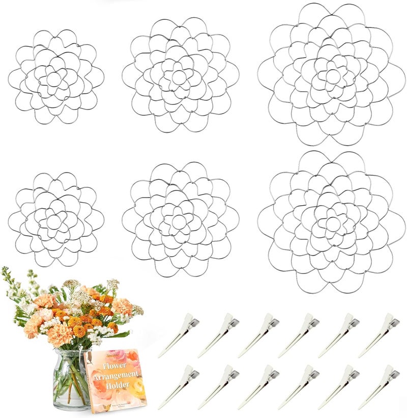 Yncotte Flower Arrangements, 6Pcs Flower Arrangement Holder Stainless Steel Round Metal Flower Insert Lid Supplies for Arrangement Plant Fixation - Image 1